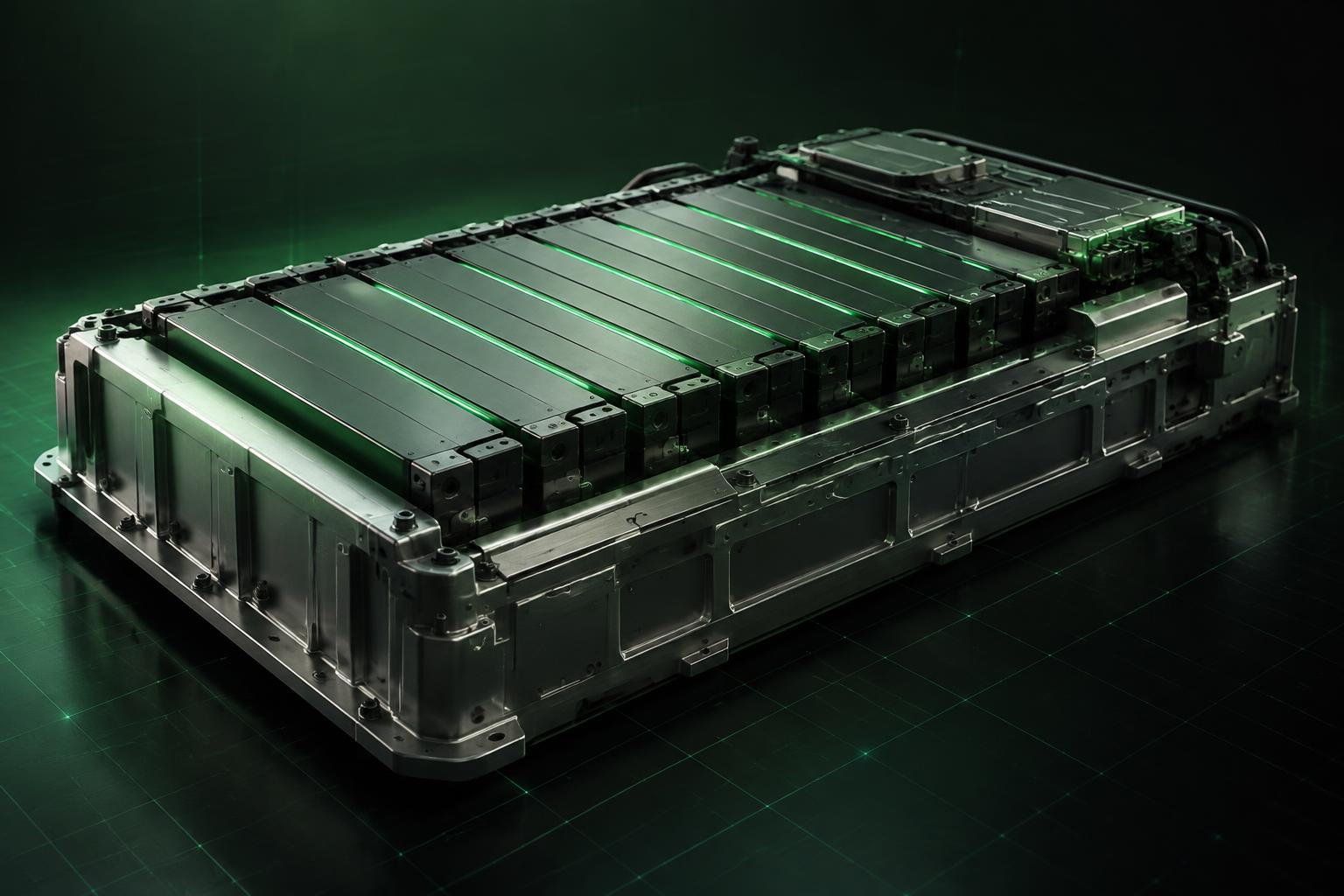 Technische Darstellung eines EV-Batteriepacks mit einzelnen Modulen